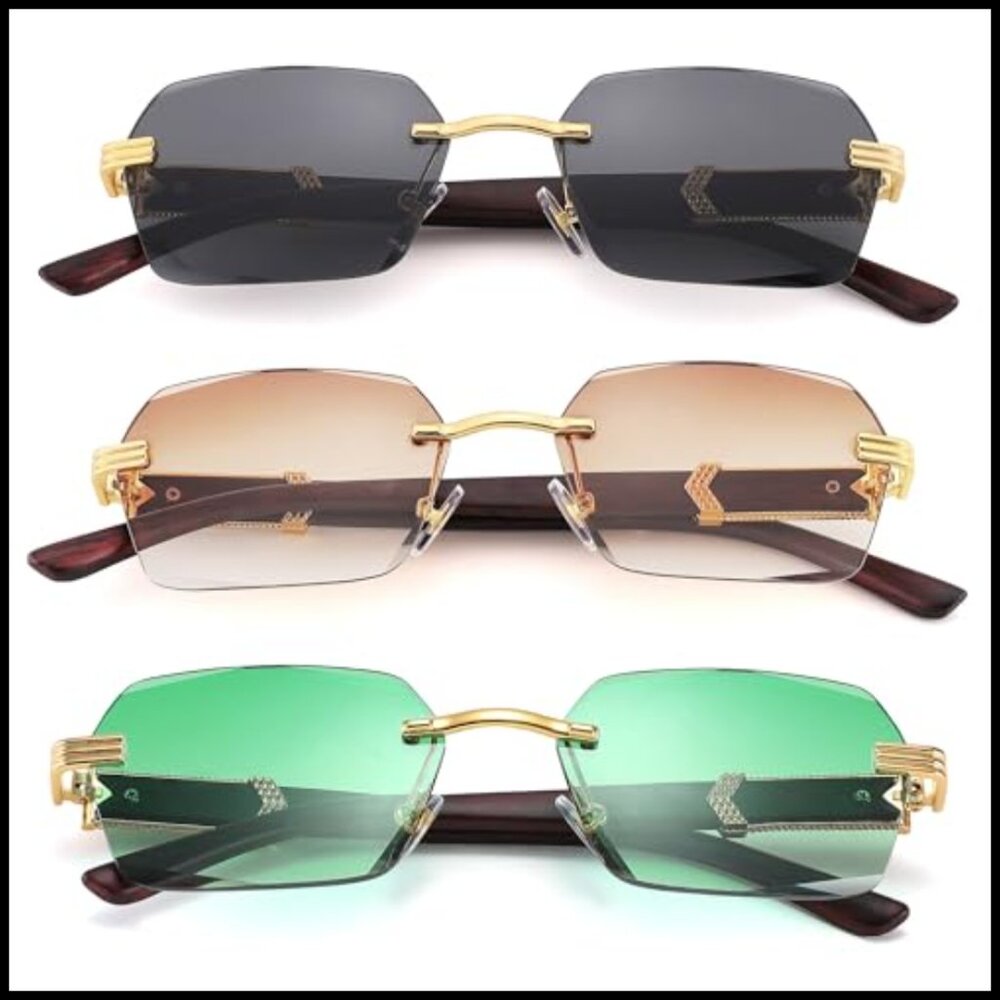 Rimless Rectangle Sunglasses Retro Frameless Squa… - image 4